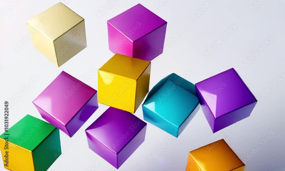Poster minimalistic colorful cubes arranged in geometric formation video animation. artistic shapes blocks 
