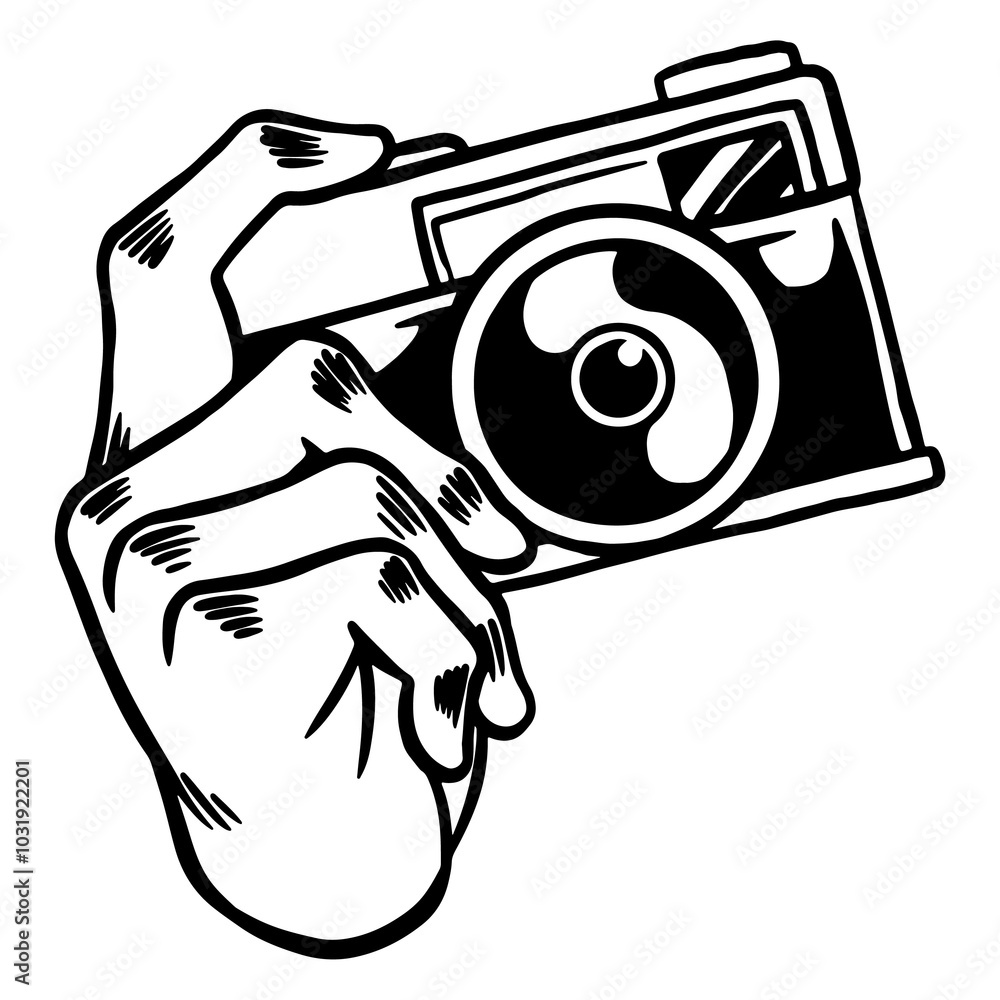 Poster analog camera outline sticker overlay design element
