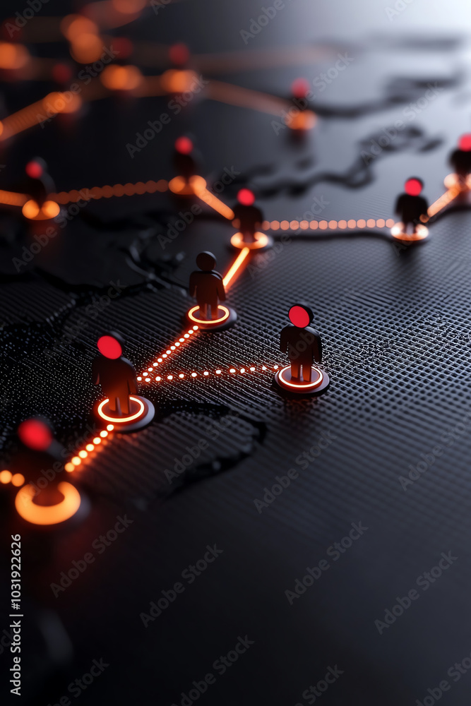 Poster network connections represented with glowing nodes and links on a dark background.