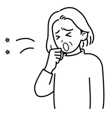 咳き込むシニア女性のイラスト　線画のみ
