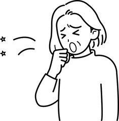 咳き込むシニア女性のイラスト　線画のみ