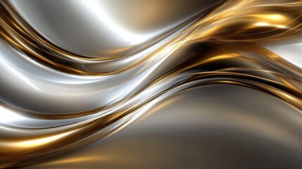 Fluid Waves of Silver and Gold Abstract Art