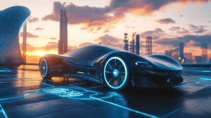 Obraz premium Futuristic Sports Car in a Cityscape