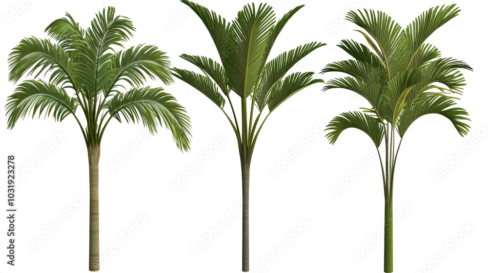 Poster collection of palm trees isolated on a transparent background generative ai