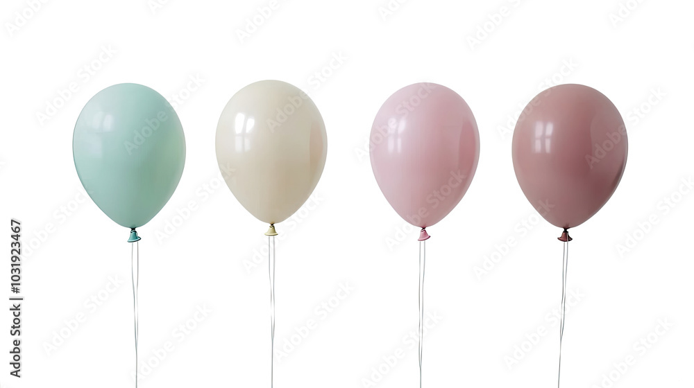 Poster pastel color balloons in a collection against a transparent background generative ai