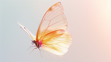 An isolated, delicate butterfly wing against a smooth, light gradient.