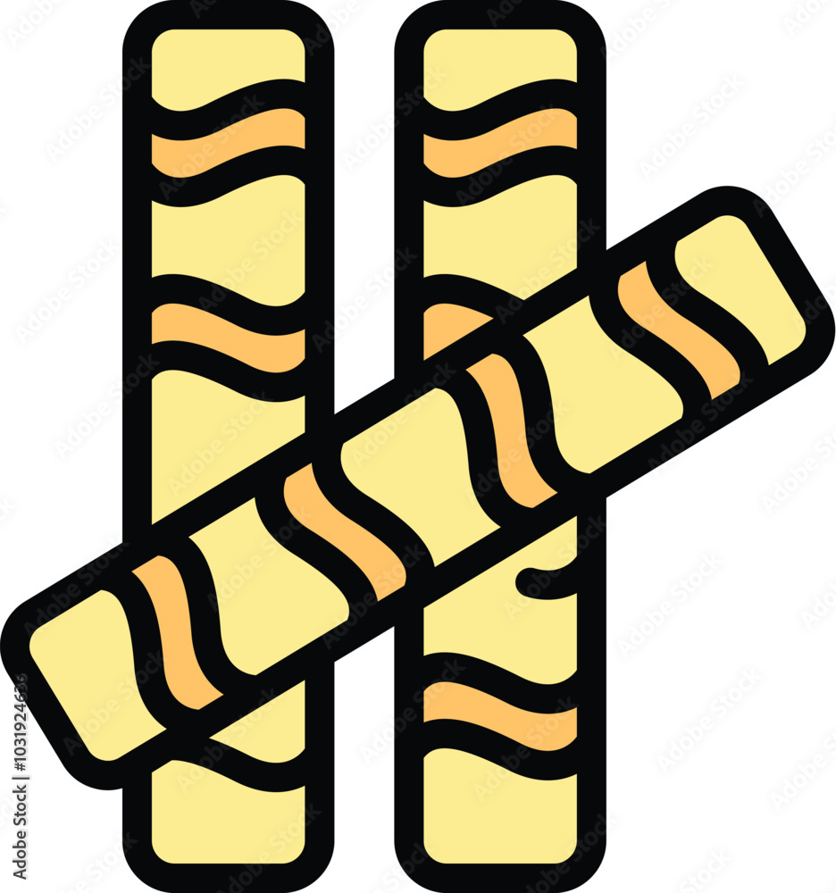 Poster simple vector icon of wafer rolls with filling lying on top of each other