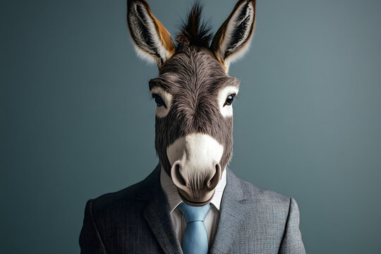 Portrait of a Successful Business Donkey Businessman with Suit and Tie