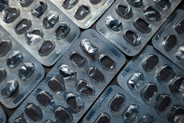 Medication pills blister packaging concept of pharmacy, medicine, healthcare, pharmaceutical industry