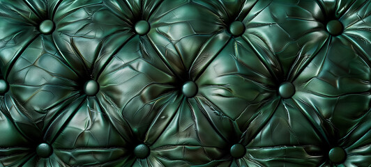 Fototapeta premium Luxurious green leather tufted texture with intricate details