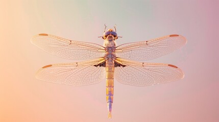 An isolated, elegant dragonfly against a light, airy gradient.
