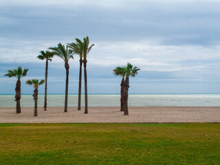 Paseo marítimo en Roquetas de Mar, Almería, Andalucía, España.