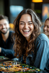 Fototapeta premium Happy woman enjoying a game with friends
