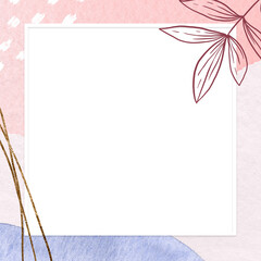 Obraz premium Rectangle frame on Memphis pattern with leaves background