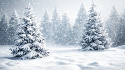 Fototapeta premium Serene Winter Wonderland with Snow-Covered Pine Trees