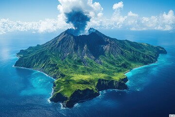 Majestic Volcanic Island Erupting Amidst the Ocean