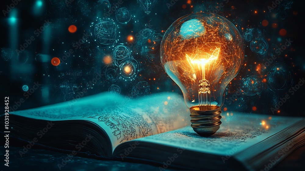 Poster creative concept design world intellectual property day showing light bulb sitting on an open book w