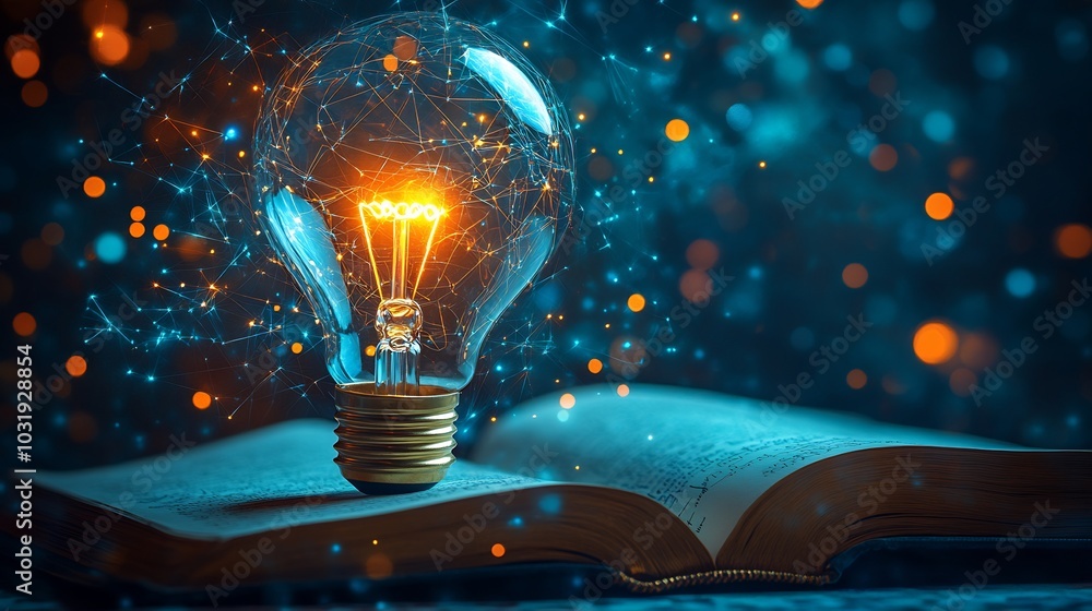 Poster creative concept design world intellectual property day showing light bulb sitting on an open book w