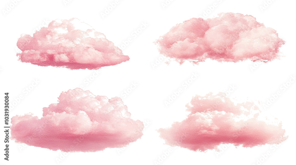 Poster collection of pink clouds isolated on a transparent background generative ai