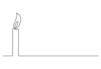 One continuous line drawing of candle vector illustration. Pro vector