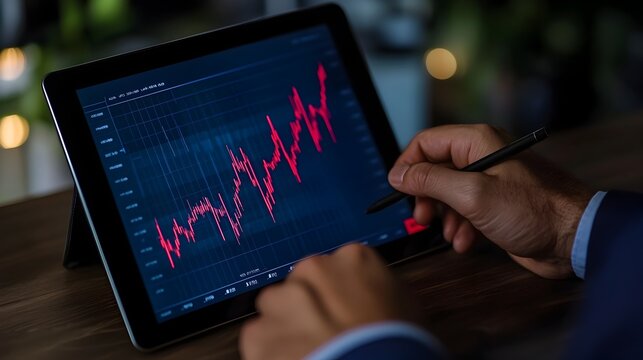 Financial graph on tablet showing sharp downward trend held by business person economic crisis concept