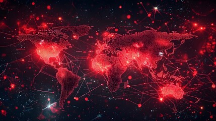 Global Economic Crisis Hotspots Glowing Red on Digital World Map with Data Points