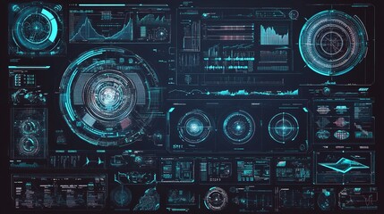 Fototapeta premium Futuristic hud design elements for space ship, drone, or radar interface. Can be used to display virtual reality view in technology monitoring applications. Vector illustration. 
