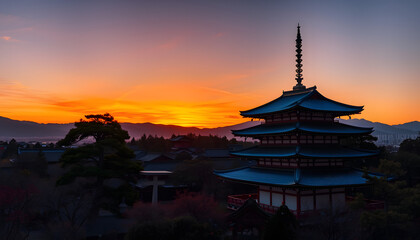Obraz premium Kiyomizu temple at sunset in Kyoto, Japan isolated with white highlights, png