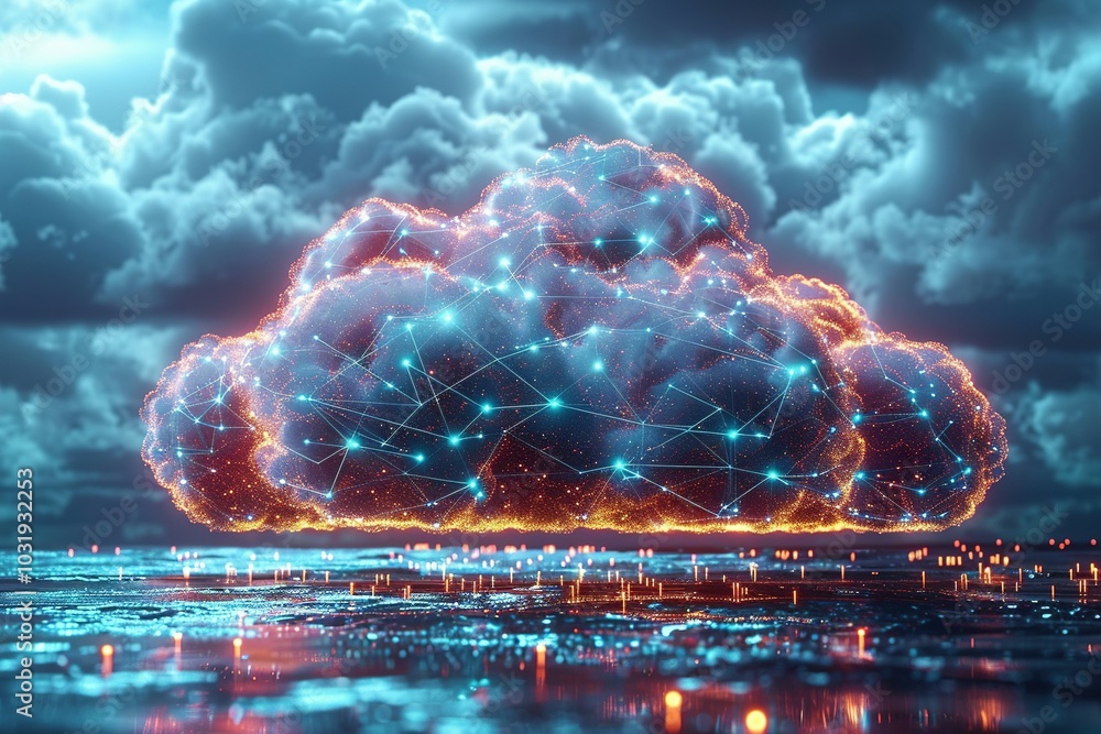 Aufkleber a digital cloud glowing with interconnected nodes, symbolizing data and technology.