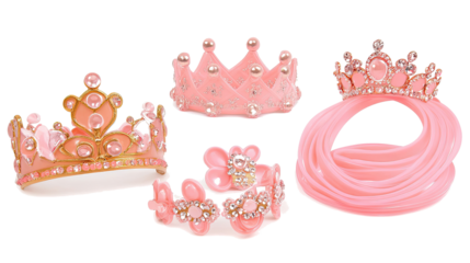 Pink Princess Crowns and Accessories on Transparent BG Generative AI