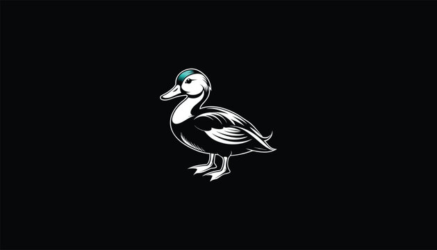 recommend clip art:  Ruddy Duck Image, Circle Design, Black Background, White Outline, Unique Waterfowl Illustration