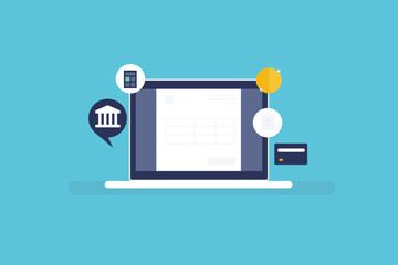 Internet banking, Online bill payment, Secure money transfer online, Banking statement online, Accounting software, Vector illustration concept.