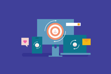 Remarketing concept, Retargeting audience, Digital advertising with remarketing technology, Ads on multiple devices and network. Vector illustration design.