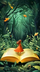 Whimsical Fairy Tale in Pop up Book Style with Lush Forest Landscape © Siriroj