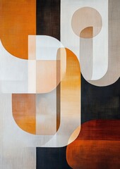 Abstract geometric artwork featuring bold shapes and warm colors in a modern design composition