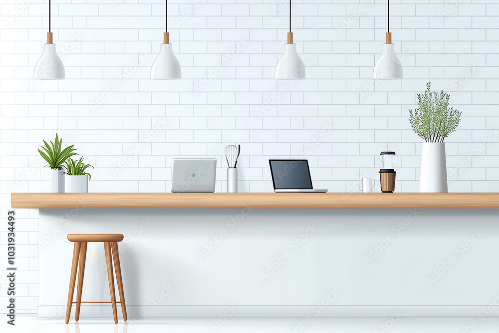Poster modern minimalist workspace design featuring clean lines and natural elements for enhanced productiv