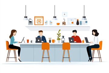 Collaborative workspace a digital hub where professionals engage in creative tasks over laptops in a modern office setting