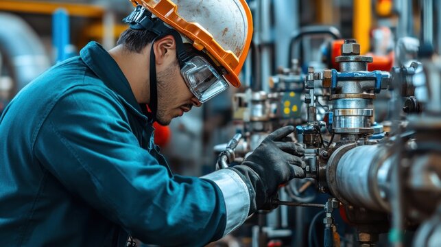 A safety inspection of hydraulic machinery being conducted by an engineer, with a focus on ensuring the system stability and performance