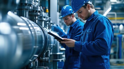 A team of engineers performing machinery commissioning inspections in a modern industrial facility, ensuring proper setup before operation