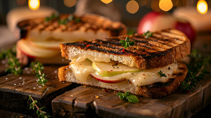 A gourmet grilled cheese with brie and apple slices