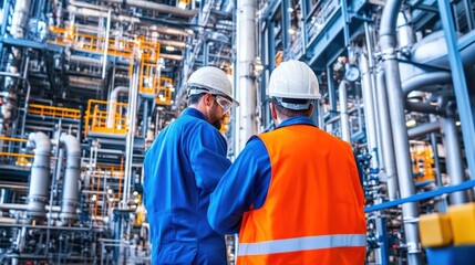 Fototapeta premium An engineer conducting a thorough machinery safety inspection in a modern industrial plant, ensuring compliance with safety regulations