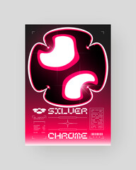 Futuristic Abstract Cyberpunk Poster Design. Y2K Neon-lit geometric shapes, Silver Chrome, 2000s, shiny metallic surface, high-tech, sci-fi aesthetic.