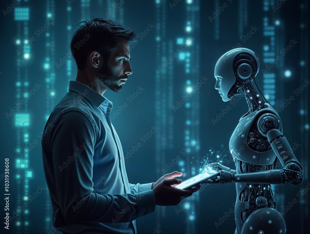 Aufkleber robot is the embodiment of artificial intelligence in a human body. generative ai