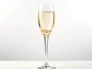 Studio photo of glass goblet with champagne on white background
