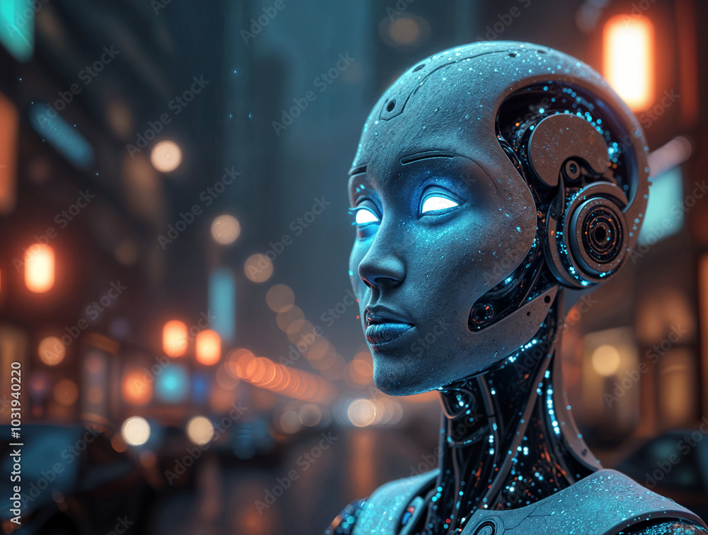 Poster robot is the embodiment of artificial intelligence in a human body. generative ai