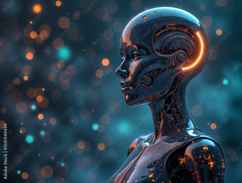 Poster robot is the embodiment of artificial intelligence in a human body. generative ai