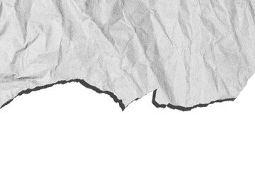 Torn piece of light-colored paper covering half of the frame on an empty background. Abstract design, texture element.