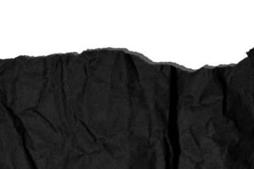 Torn piece of black paper covering half of the frame on an empty background. Abstract texture, design element.