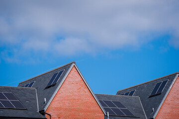 Solar energy panel on new built house roof in england uk