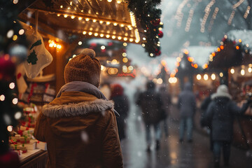 Obraz premium A woman wearing a hat and a coat stands in the rain